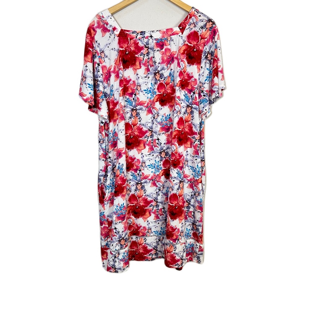 Soft Surroundings Nightgown Floral Sleep Lounge Bamboo Red White Women’s Sz 1X - Picture 2 of 5